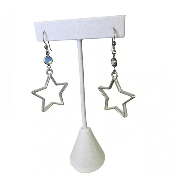 2” Handmade Western Star Cutout dangled silver Earrings - Picture 6 of 7